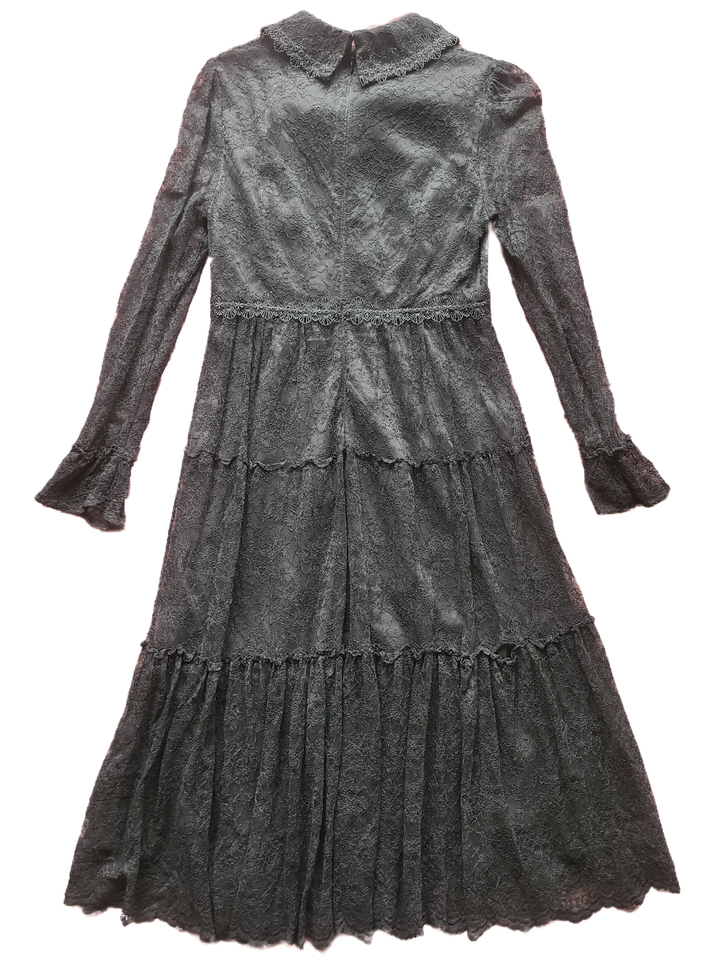 Black Lace Long Sleeve Dress With Velvet Bow Size M.
