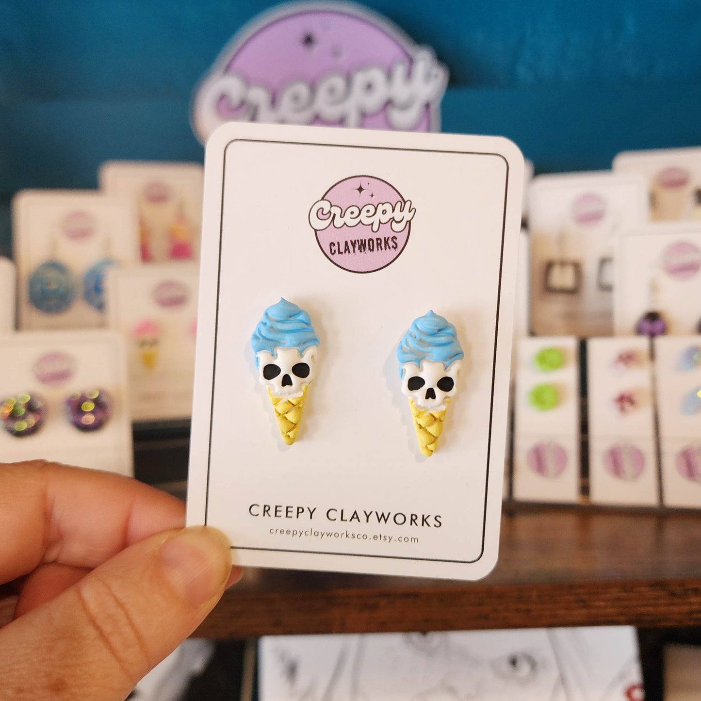 Blue Ice Cream Skull - Stud
