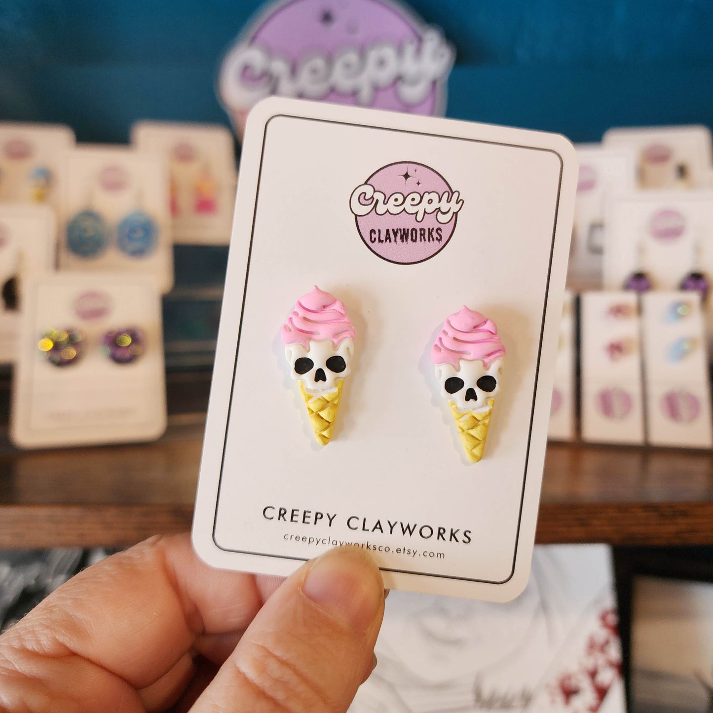 Pink Ice Cream Skull - Stud