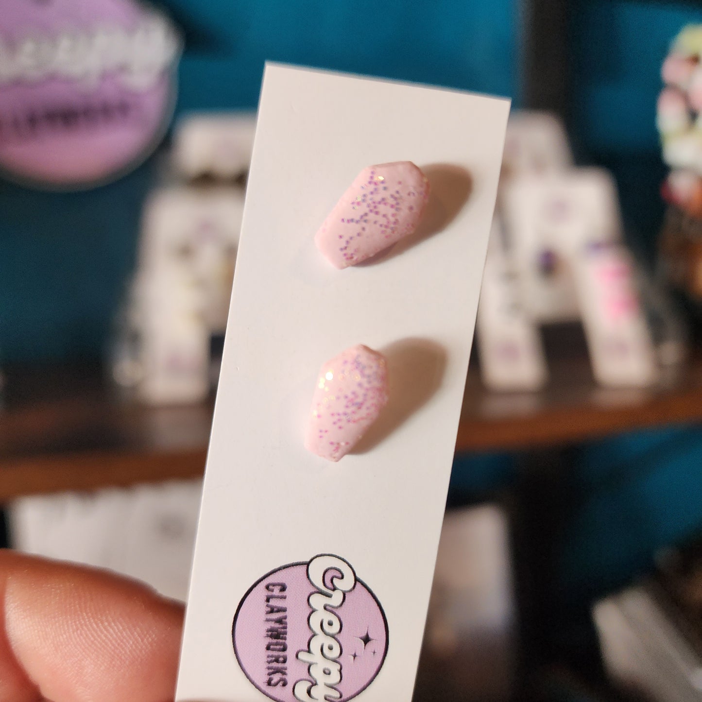 Pink Sparkly Coffins - Studs (Small)