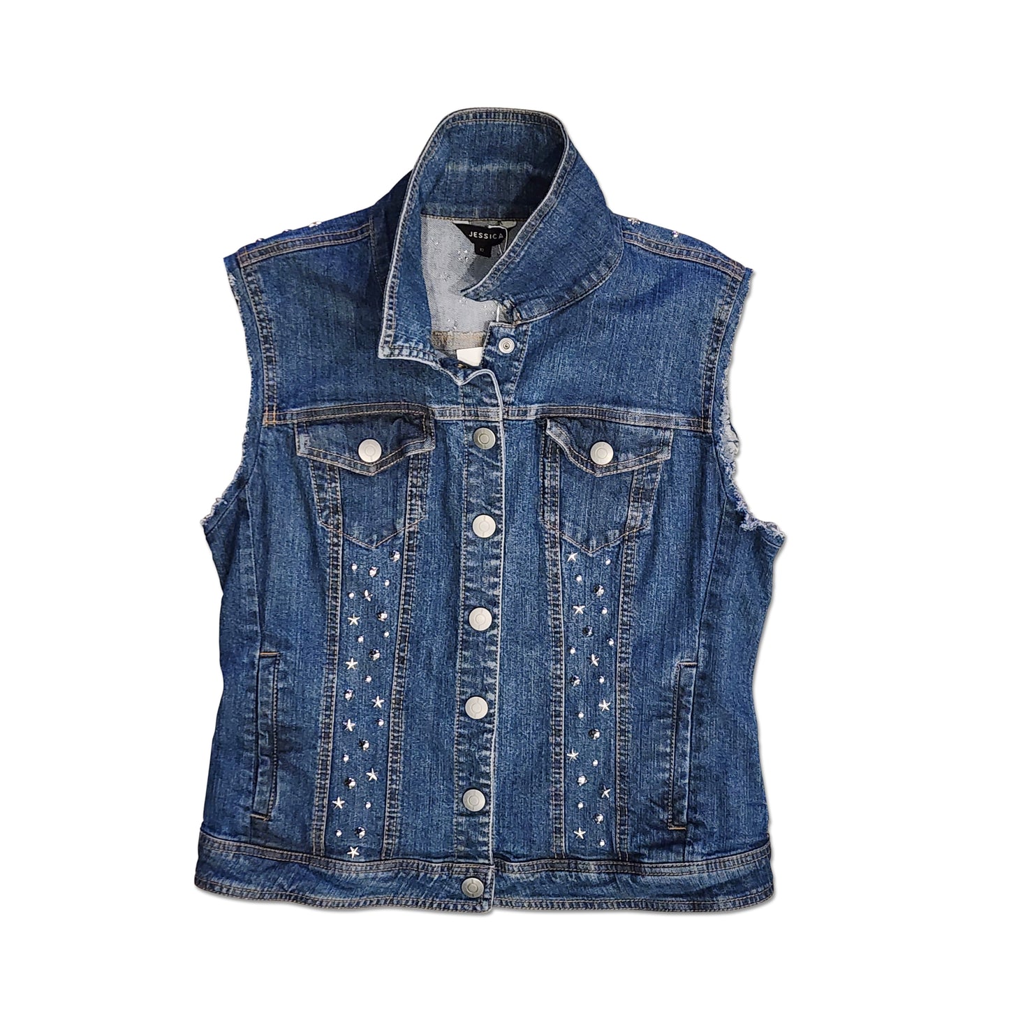 OOAK Zig Zag Quilted Back Denim Vest Size 12 (M)