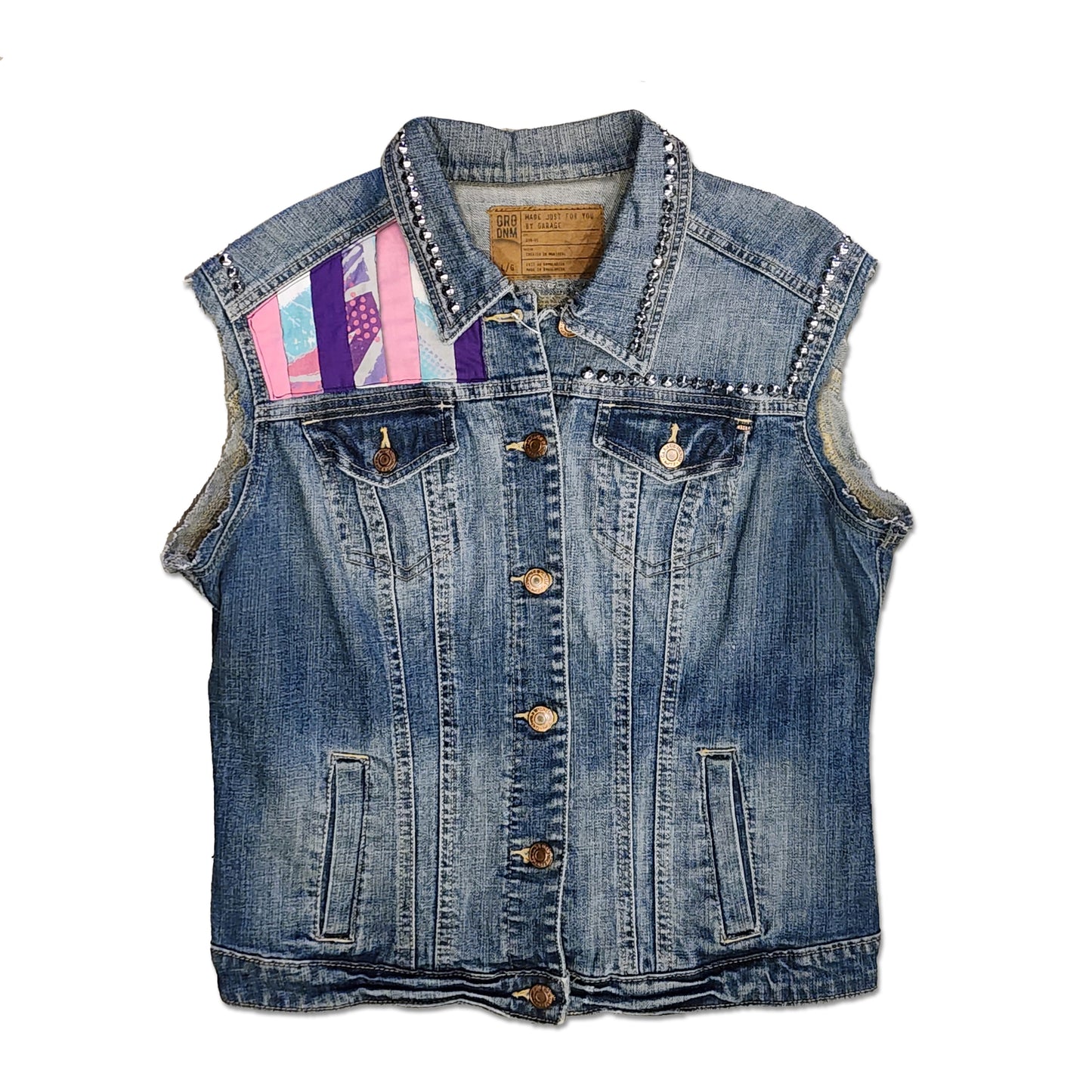 OOAK 90s Vibe Quilted Back Patch Denim Vest Size L