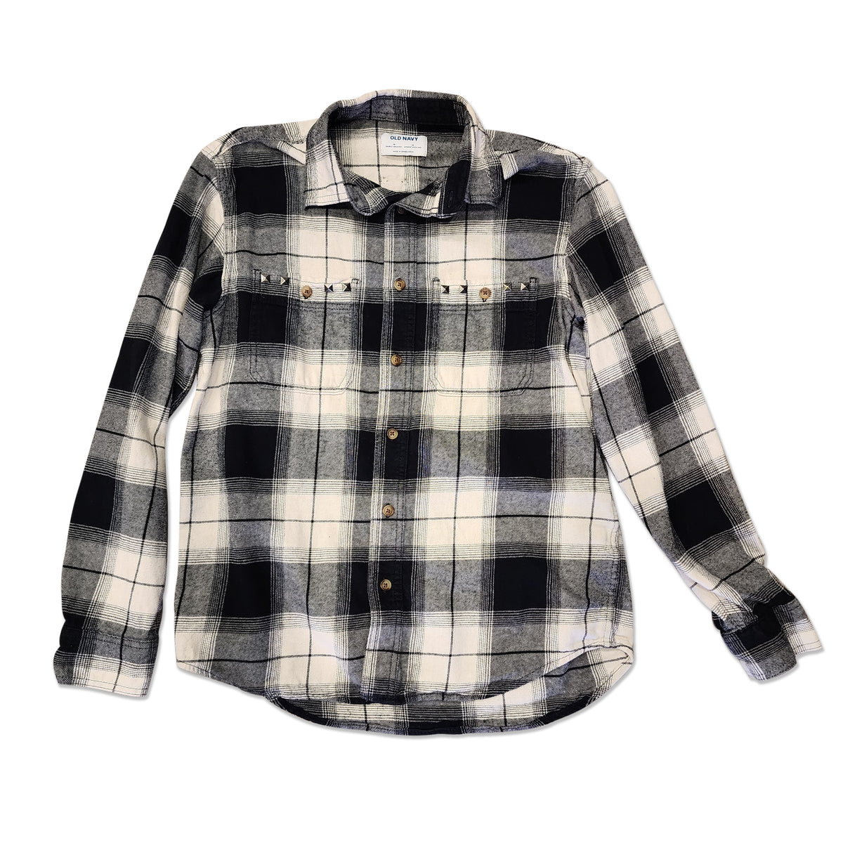 OOAK Double Skull Patch Studded Flanel, Size M
