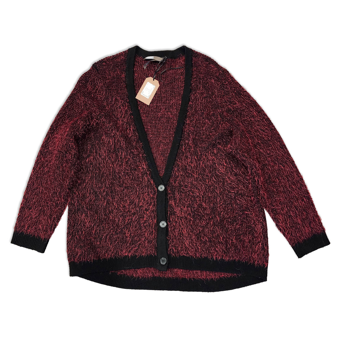 Red Fuzzy Cardigan, Size 3XL