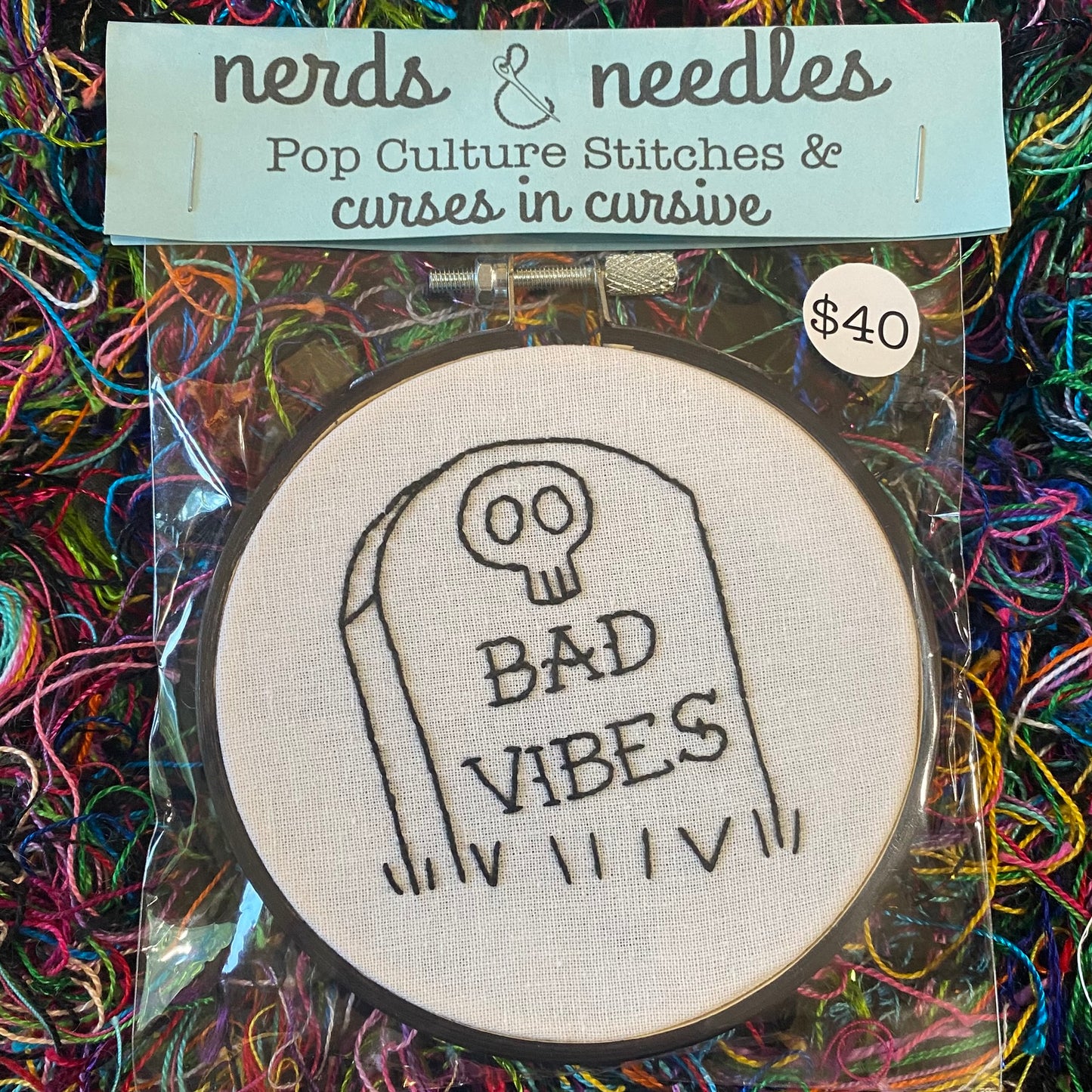 Toxic Tombstone Bad Vibes 4" Embroidery Hoop