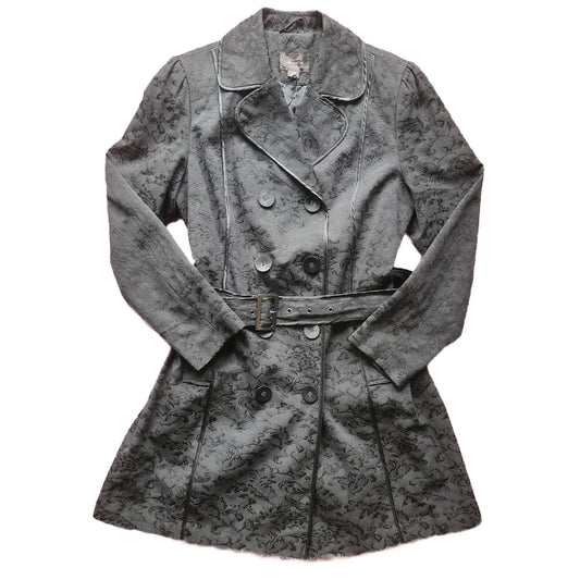 Black Brocade Double Breasted Coat With Belt Size M