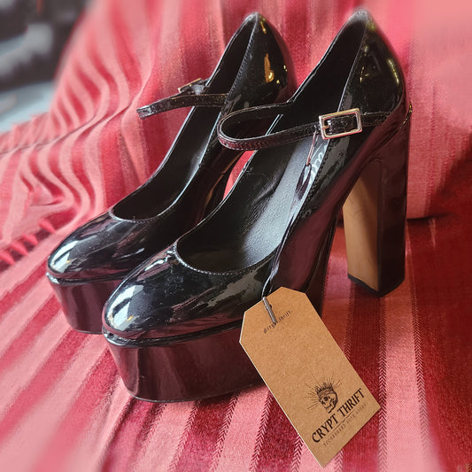 Patent Leather Black Platform MJ's Size 7 Women's