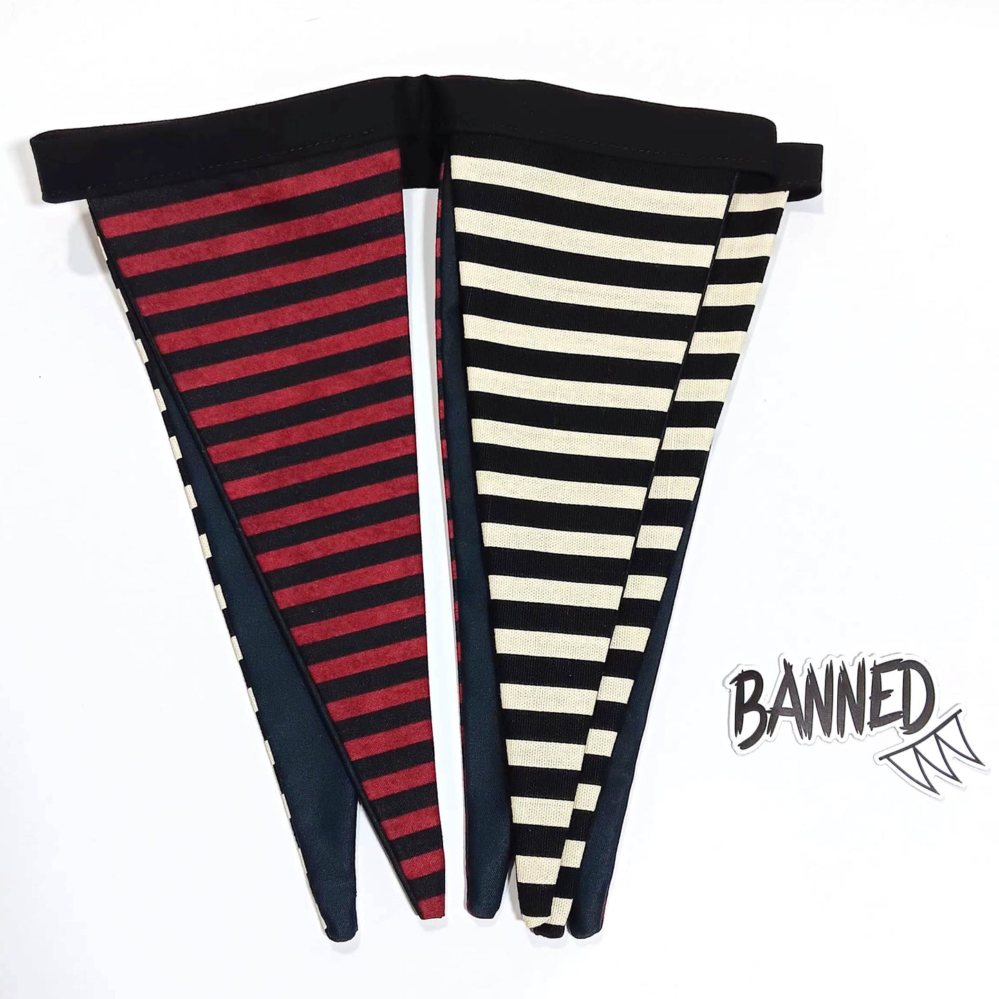 6 pc Ivory, Red and Black Stripes