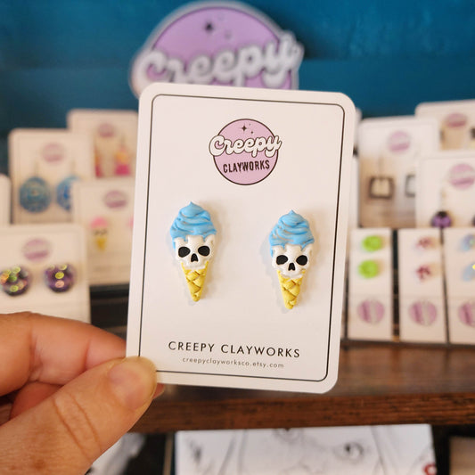 Blue Ice Cream Skull - Stud