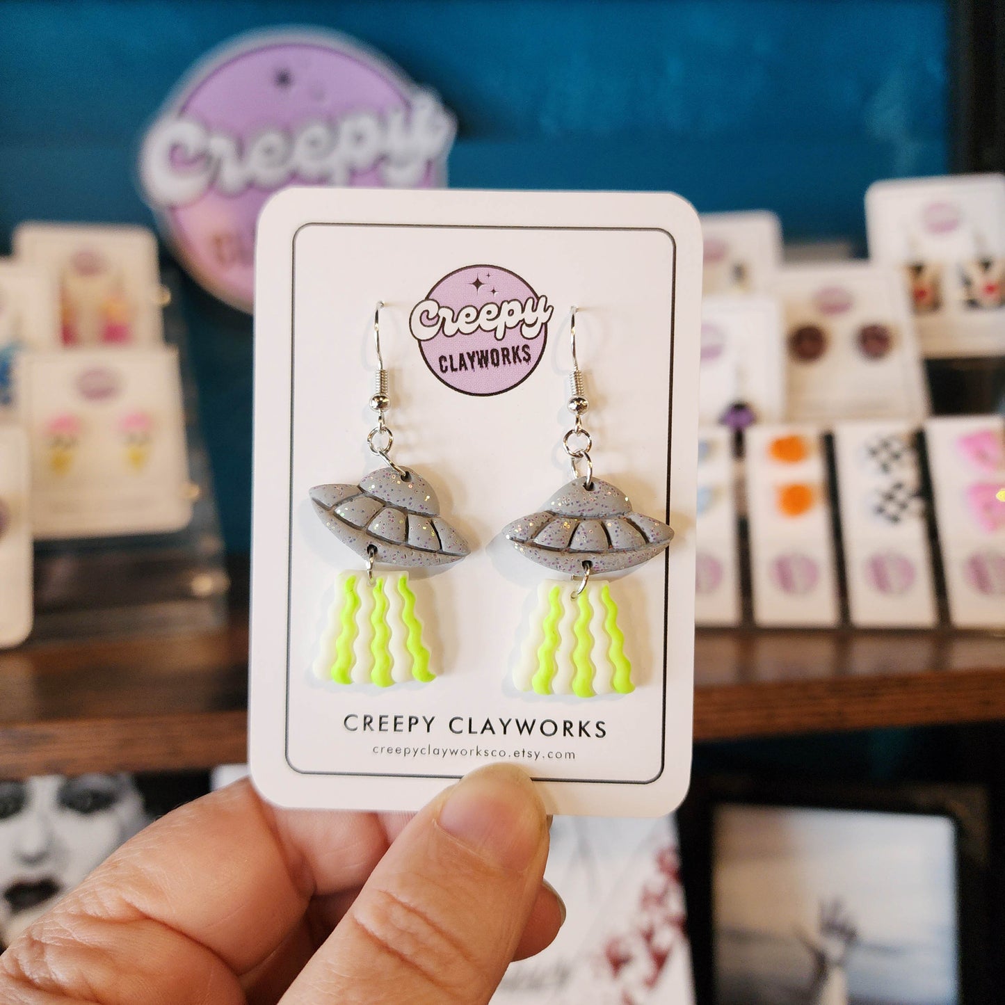 Glow-In-The-Dark UFO - Drop Earrings