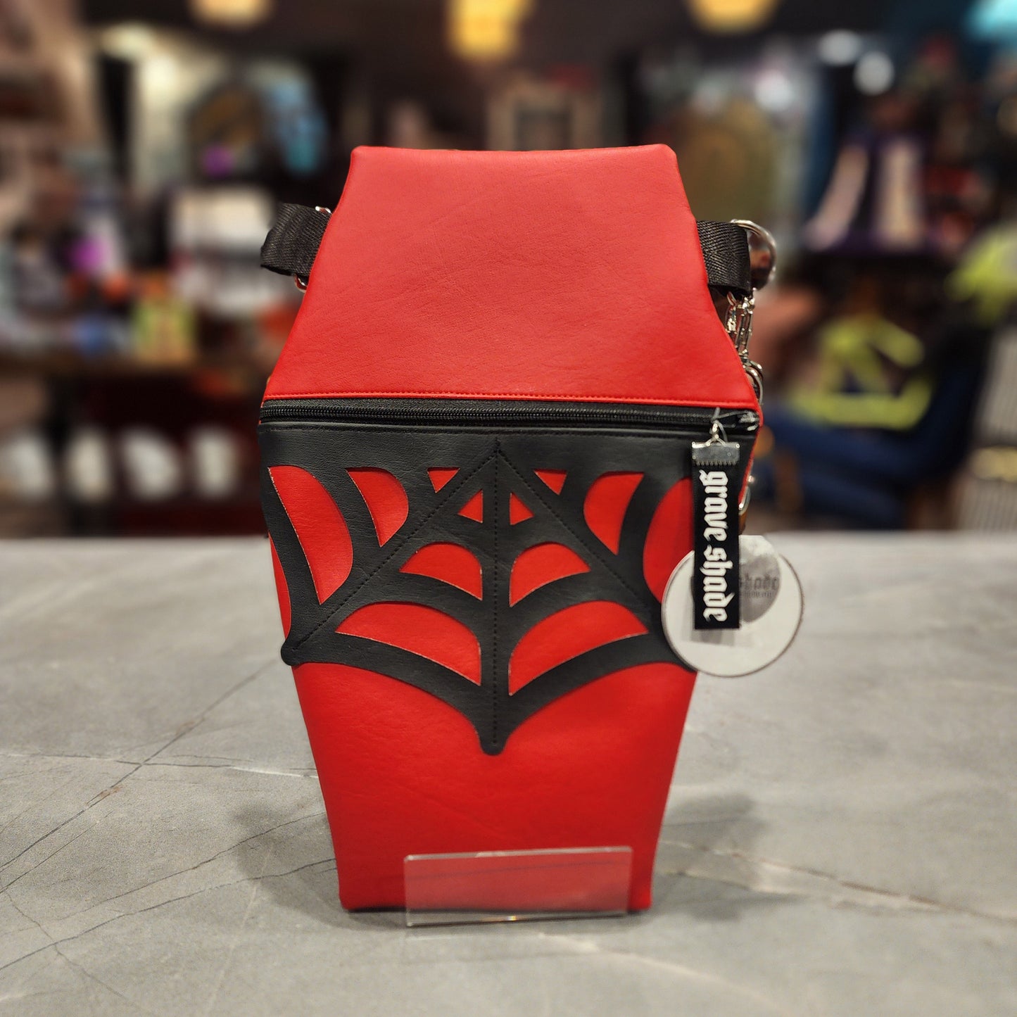 Red Spiderweb Crossbody Coffin Bag