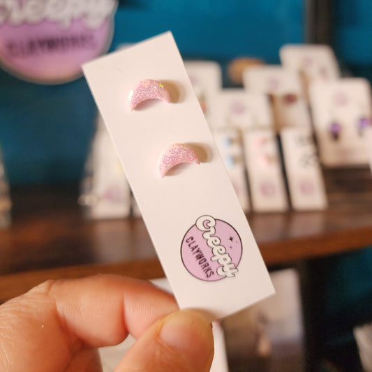 Pink Sparkly Moons - Studs (Small)