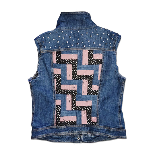 OOAK Zig Zag Quilted Back Denim Vest Size 12 (M)