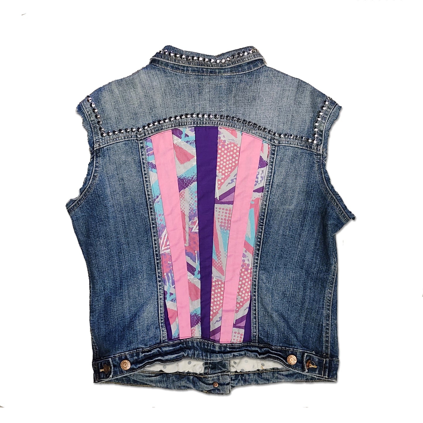 OOAK 90s Vibe Quilted Back Patch Denim Vest Size L