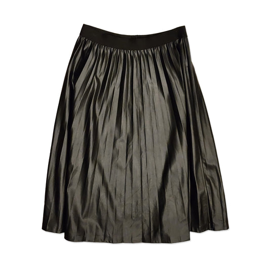 Pleated Pleather Midi Skirt, Size M