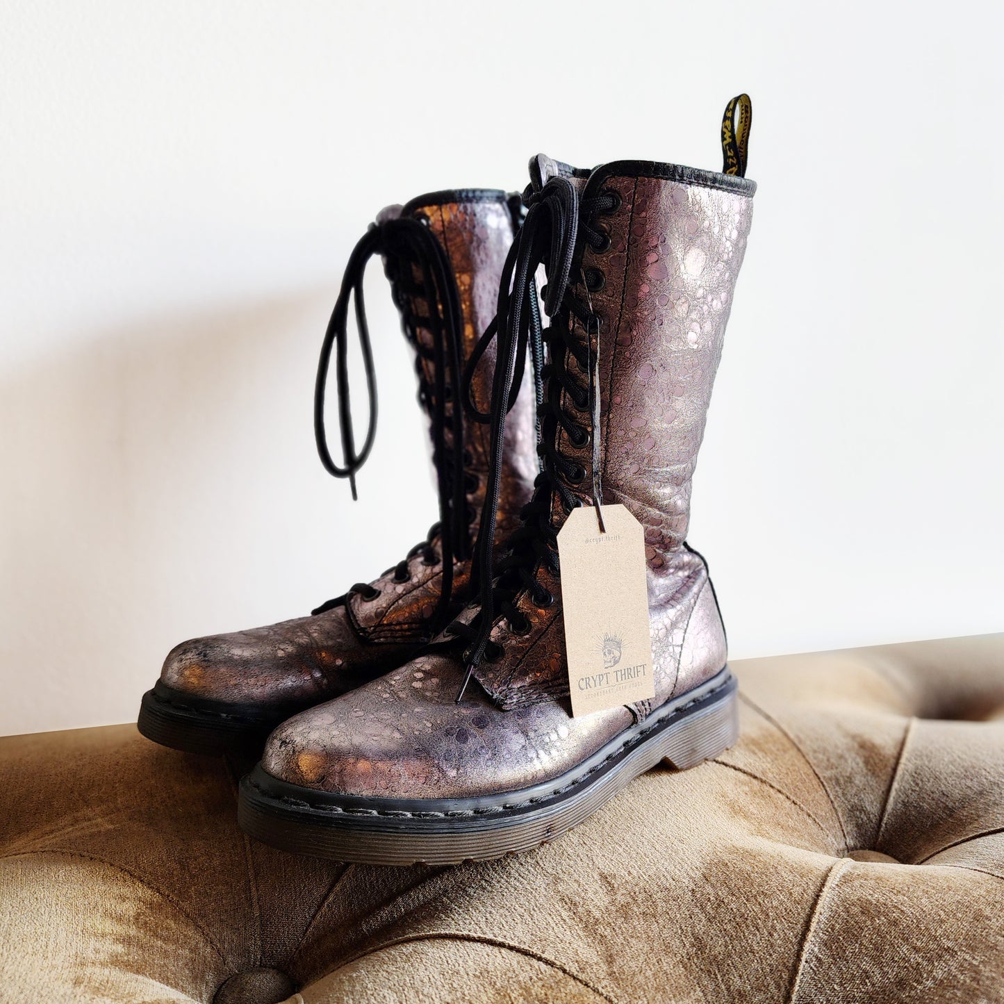 Silver Tall Dr. Martens Boots, Size 7