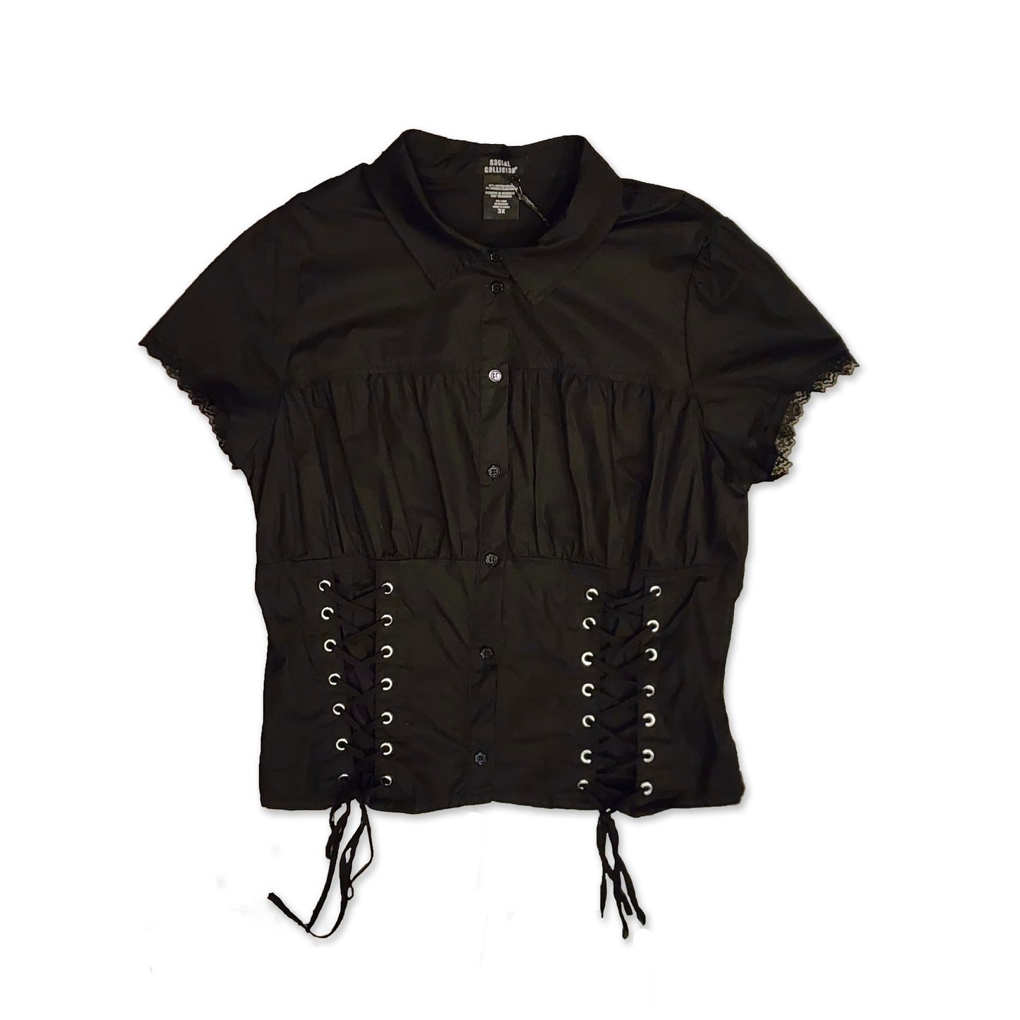 Lace Up Short Sleeve Blouse, Size 2XL.