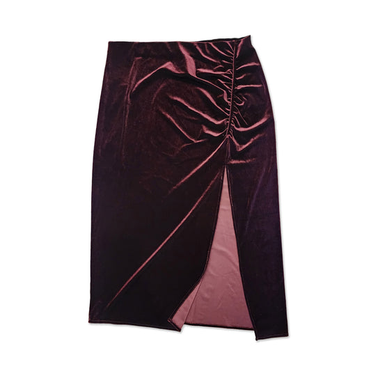 Devoted Merlot Velvet Midi Skirt, Size XL