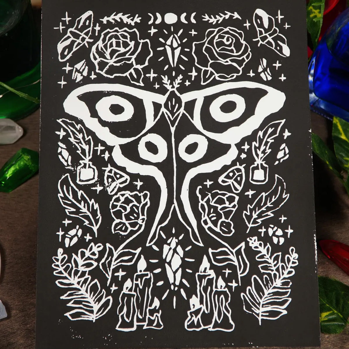 Moth Lino Print 6x8