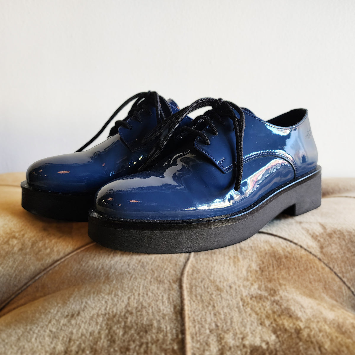 Blue Vinyl Dress Shoes, Size 7.5