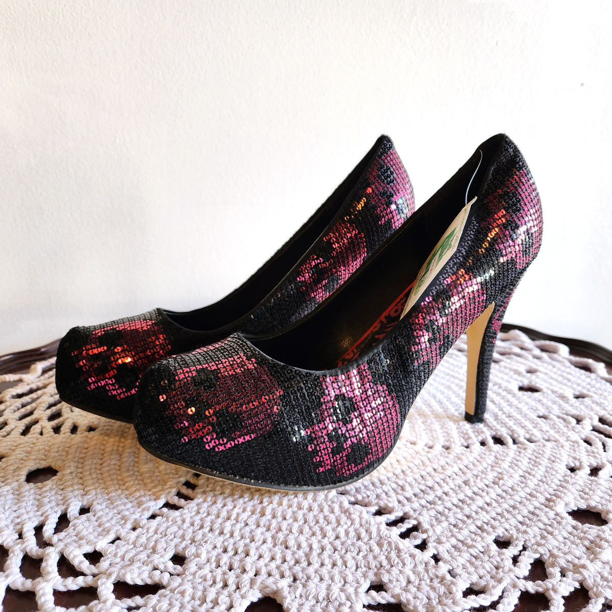 Iron Fist Y2K Skull Heels, Size 10