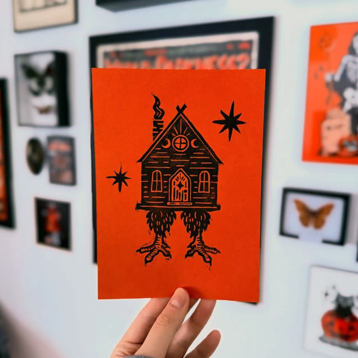 Linocut Print - Baba Yaga